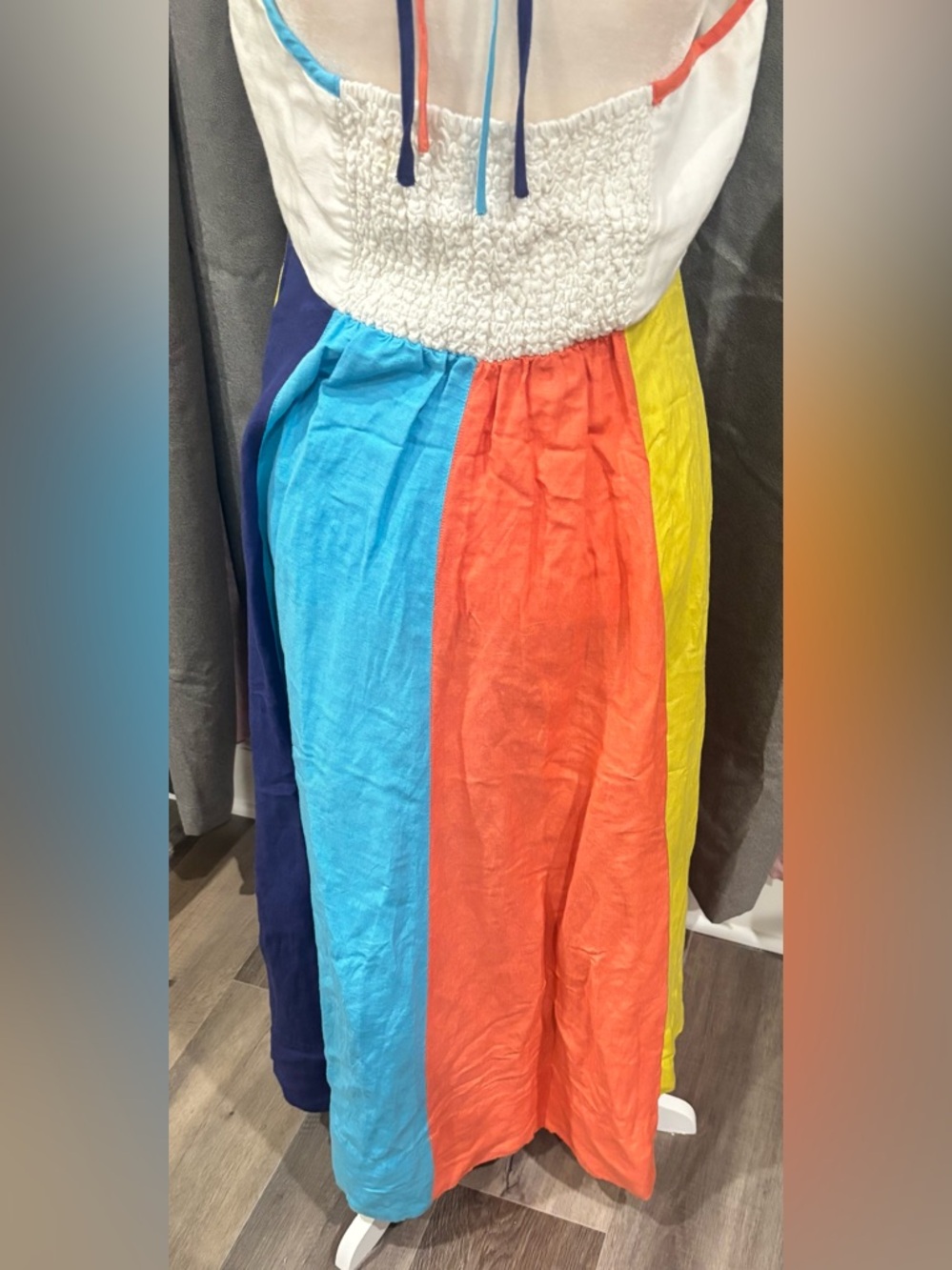 By Anthropologie Multicolor Stripe Halter Midi Dress White Blue Medium Linen - Picture 7 of 11